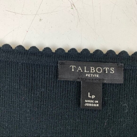 Talbots  Petite Black Short Sleeve Knit Top Scalloped Neck size Large Petite - Picture 3 of 9